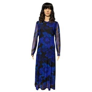 Elegant Blue Floral Women's Dress